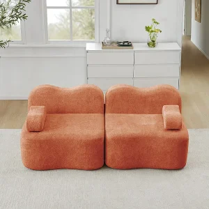 2-zits modulaire bank van fluweel, met mobiel armleuningskussen, 192x98x70cm, Oranje 2-zits modulaire bank van fluweel, met mobiel armleuningskussen, 192x98x70cm, Oranje