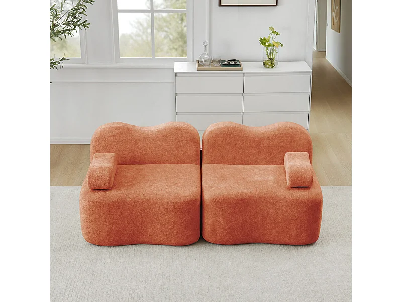 2-zits modulaire bank van fluweel, met mobiel armleuningskussen, 192x98x70cm, Oranje