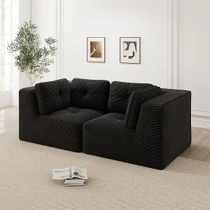 2-zits modulaire bank van geribbeld fluweel zwart – met 4 kussens – 208x104x69cm 2-zits modulaire bank van geribbeld fluweel zwart – met 4 kussens – 208x104x69cm
