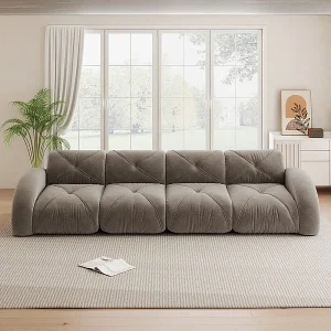 4-zits modulaire bank van chenillestof, 358x95x76cm, Bruin 4-zits modulaire bank van chenillestof, 358x95x76cm, Bruin