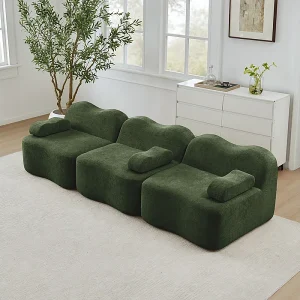 3-zits modulaire golfvormbank van fluweel, met armleuningskussen, 288x98x70cm, Groen