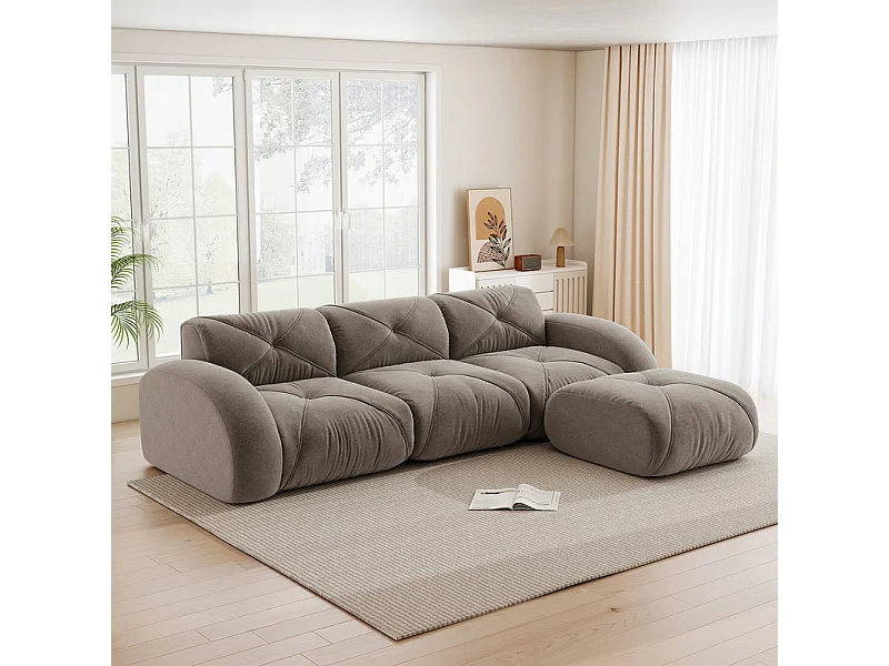 3-zits modulaire hoekbank van chenillestof, met poef, 281x171x76cm, Bruin