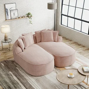 2-zits modulaire bank van chenillestof, dubbel liggedeelte, met 6 kussens, 184x164x67cm, Roze 2-zits modulaire bank van chenillestof, dubbel liggedeelte, met 6 kussens, 184x164x67cm, Roze