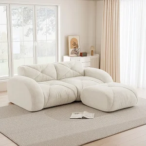 2-zits modulaire hoekbank van chenillestof, met poef, 204x171x76cm, Wit