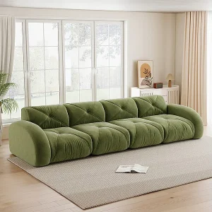 4-zits modulaire bank van chenillestof, 358x95x76cm, Groen 4-zits modulaire bank van chenillestof, 358x95x76cm, Groen