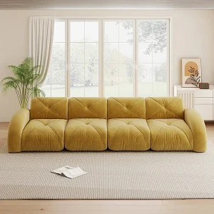 4-zits modulaire bank van chenillestof, 358x95x76cm, Geel 4-zits modulaire bank van chenillestof, 358x95x76cm, Geel