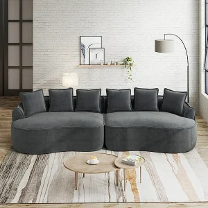 4-zits modulaire bank van chenillestof, met 6 kussens, 63cm zitdiepte, 320x114x67cm, Grijs 4-zits modulaire bank van chenillestof, met 6 kussens, 63cm zitdiepte, 320x114x67cm, Grijs