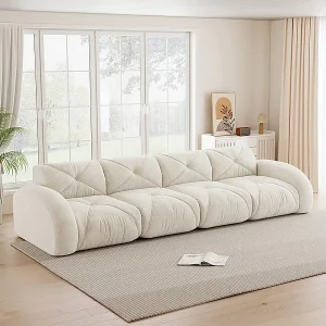 4-zits modulaire bank van chenillestof, 358x95x76cm, Wit 4-zits modulaire bank van chenillestof, 358x95x76cm, Wit