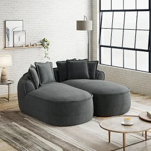 2-zits modulaire bank van chenillestof, dubbel liggedeelte, met 6 kussens, 184x164x67cm, Grijs