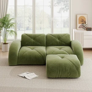 2-zits modulaire hoekbank van chenillestof, met poef, 204x171x76cm, Groen