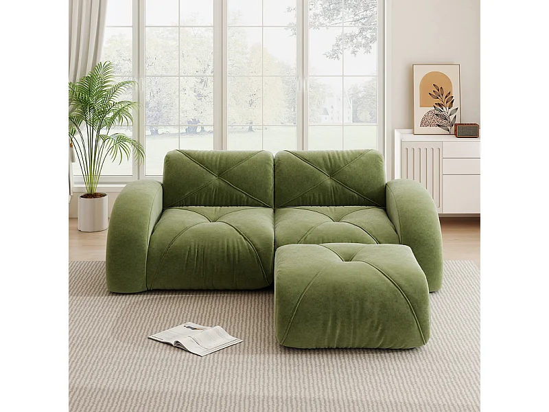 2-zits modulaire hoekbank van chenillestof, met poef, 204x171x76cm, Groen