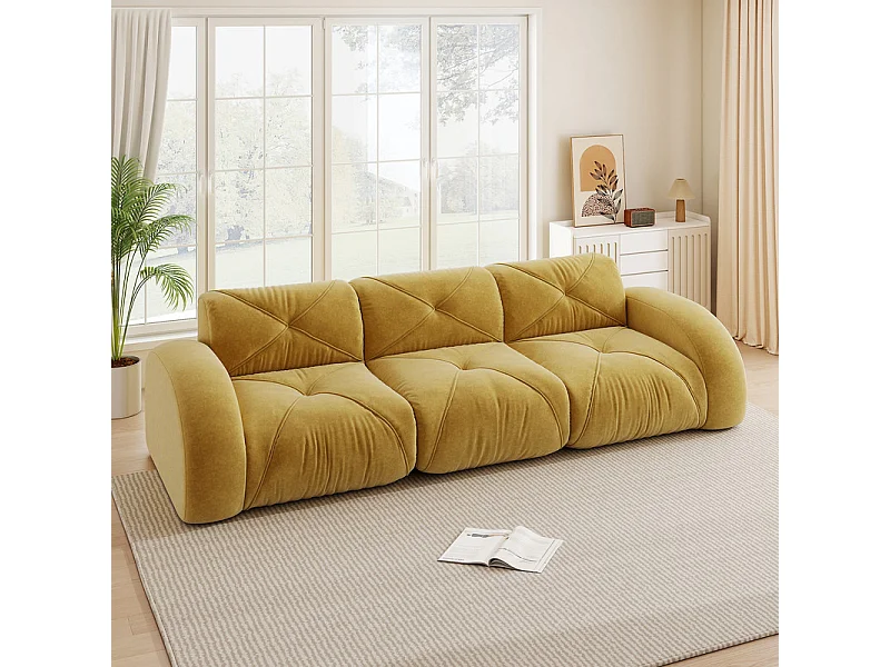 3-zits modulaire bank van chenillestof, 281x95x76cm, Geel