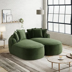 2-zits modulaire bank van chenillestof, dubbel liggedeelte, met 6 kussens, 184x164x67cm, Groen 2-zits modulaire bank van chenillestof, dubbel liggedeelte, met 6 kussens, 184x164x67cm, Groen