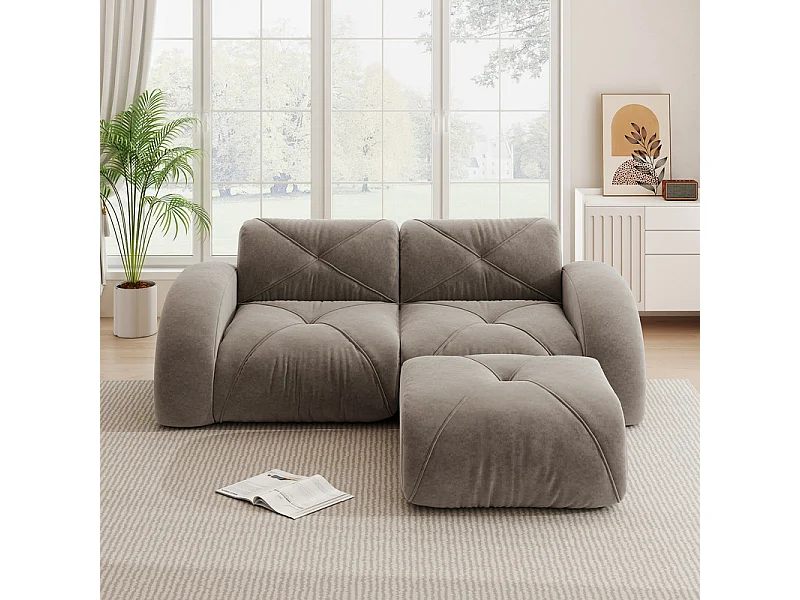 2-zits modulaire hoekbank van chenillestof, met poef, 204x171x76cm, Bruin