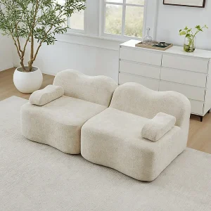 2-zits modulaire bank van fluweel, met mobiel armleuningskussen, 192x98x70cm, Beige 2-zits modulaire bank van fluweel, met mobiel armleuningskussen, 192x98x70cm, Beige