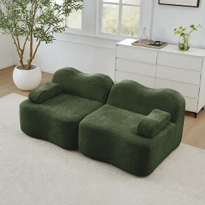 2-zits modulaire bank van fluweel, met mobiel armleuningskussen, 192x98x70cm, Groen 2-zits modulaire bank van fluweel, met mobiel armleuningskussen, 192x98x70cm, Groen