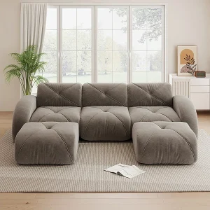 3-zits modulaire hoekbank van chenillestof, met 2 poefs, 281x171x76cm, Bruin