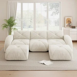 3-zits modulaire hoekbank van chenillestof, met 2 poefs, 281x171x76cm, Wit