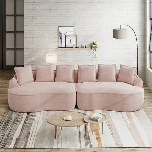 4-zits modulaire bank van chenillestof, met 6 kussens, 63cm zitdiepte, 320x114x67cm, Roze 4-zits modulaire bank van chenillestof, met 6 kussens, 63cm zitdiepte, 320x114x67cm, Roze