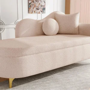 Bank 1 persoons – Opberg meridian 134 cm – Golvend rugkussen – Fleece stof pluche effect – Zitkussen – Roze