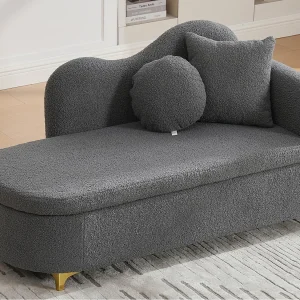 Bank 1 persoons – Opberg meridian 134 cm – Golvend rugkussen – Fleece stof pluche effect – Zitkussen – Grijs