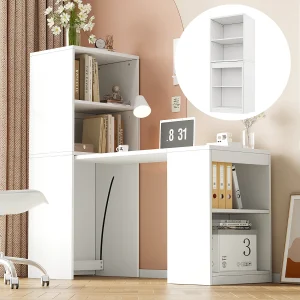2-in-1 opklapbaar bureau en kast – 130 x 51 x 137 cm – met 4 opbergplanken – spaanplaat – wit