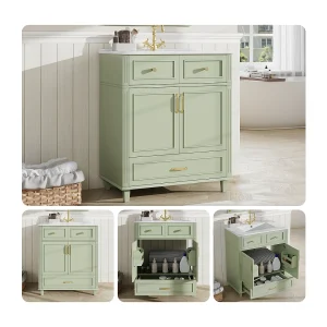 Badkamer wastafelmeubel van keramiek – 81 x 45,5 x 86,5 cm – met lade en deuren – MDF – groen