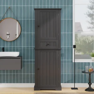 Badkamerkast – 56 x 28 x 167 cm – met 2 deuren + lade + verstelbare planken – MDF – zwart