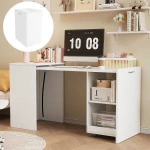 2-in-1 opklapbaar bureau – 126 x 55 x 75 cm – met opbergplanken – spaanplaat – wit