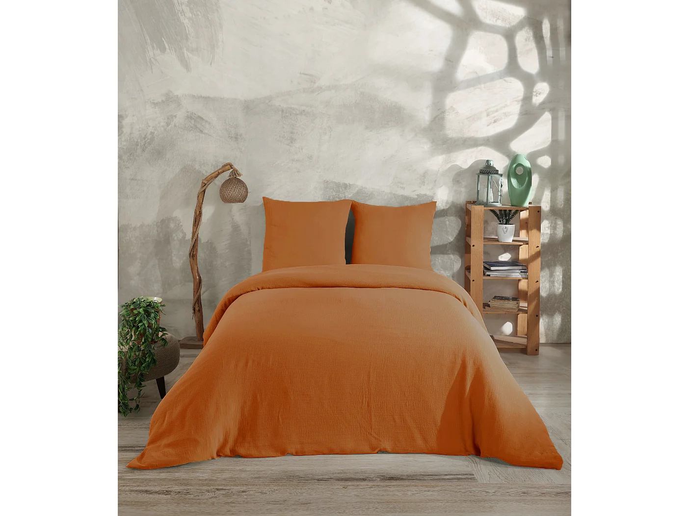 2 persoons beddengoed 240x220 cm+2 kussenslopen 65x65 cm in katoen gaas mousseline