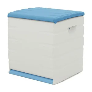 Afsluitbare opbergkist Plastiken 190L met wieltjes – Blauw en beige, robuust en mobiel Afsluitbare opbergkist Plastiken 190L met wieltjes – Blauw en beige, robuust en mobiel