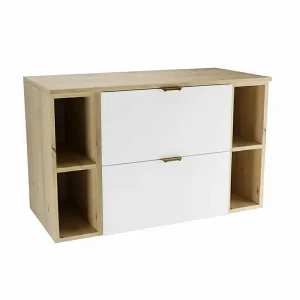 Badkamerset 100 cm Kast met blad en planken Eiken Artisan / Wit Orio Badkamerset 100 cm Kast met blad en planken Eiken Artisan / Wit Orio