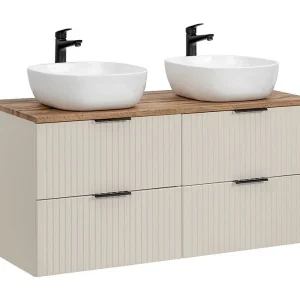 Badkamerset NOXERA 120 cm – Congo bruin & Wotan – 2 ronde wastafels