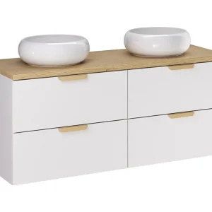 Badkamerset OSTER 120cm: onderkasten met laden + blad voor wastafel + ronde witte opzetwastafel Badkamerset OSTER 120cm: onderkasten met laden + blad voor wastafel + ronde witte opzetwastafel