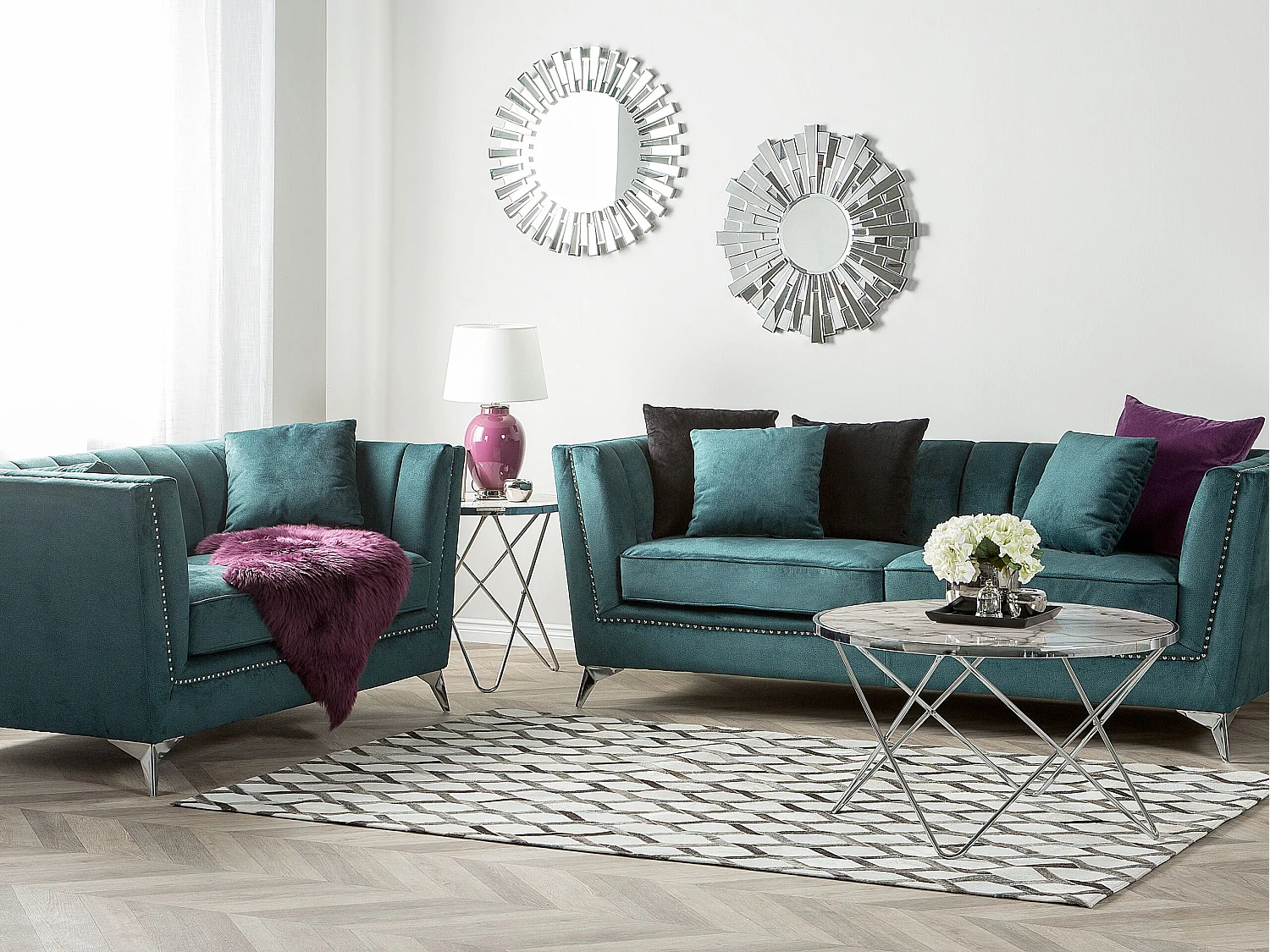 Bankenset GAULA Fluweel Blauwgroen 5-zitter