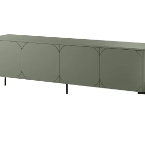 4-deurs tv-meubel met metalen poten, olijfgroen, 204 x 65 cm 4-deurs tv-meubel met metalen poten, olijfgroen, 204 x 65 cm
