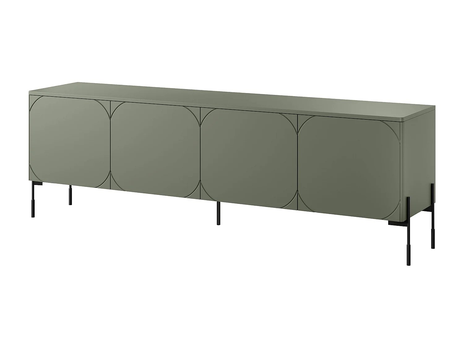 4-deurs tv-meubel met metalen poten, olijfgroen, 204 x 65 cm