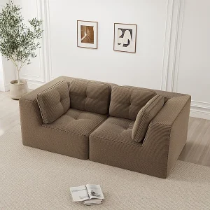 2-zits modulaire bank van geribbeld fluweel bruin – met 4 kussens – 208x104x69cm 2-zits modulaire bank van geribbeld fluweel bruin – met 4 kussens – 208x104x69cm