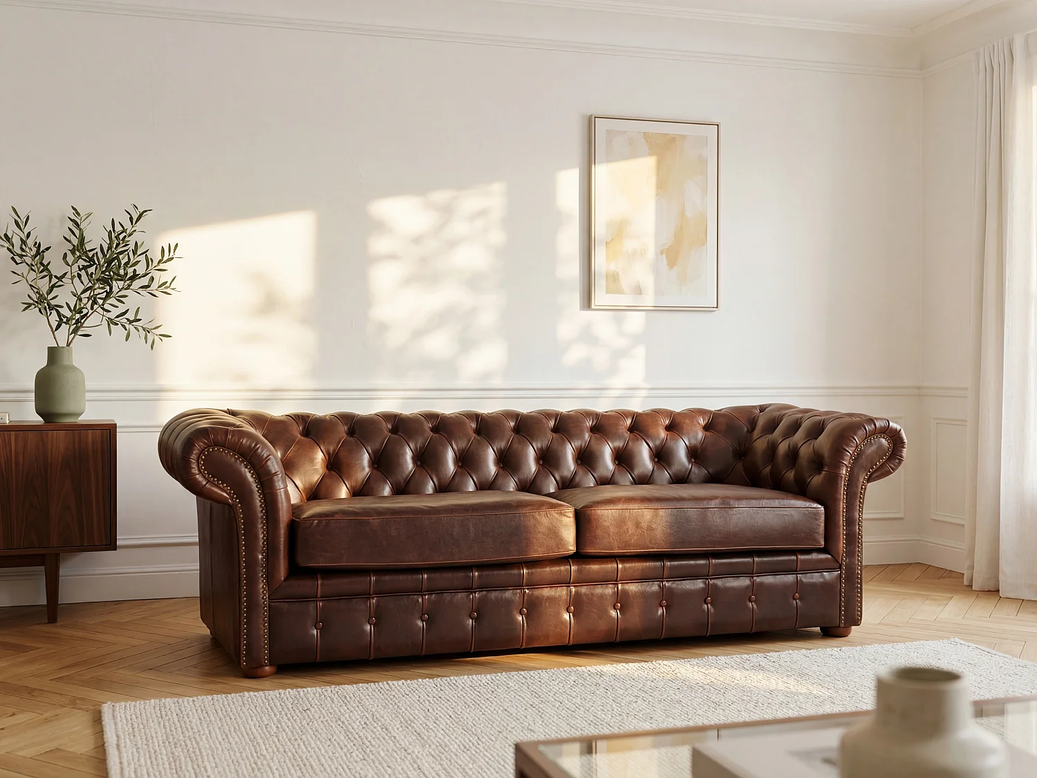 Driezitsbank chesterfield CLOTAIRE van leer met lived-in aspect