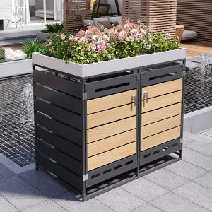 Afdak voor 2 tuinbakken – 131 x 79 x 120 cm – met bloembak + slot + 2 deuren – metaal – zwart Afdak voor 2 tuinbakken – 131 x 79 x 120 cm – met bloembak + slot + 2 deuren – metaal – zwart