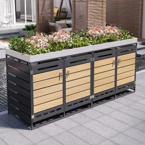 Afdak voor 4 tuinbakken – 2 x 131 x 79 x 120 cm – met bloembak + slot + 2 deuren – metaal – zwart Afdak voor 4 tuinbakken – 2 x 131 x 79 x 120 cm – met bloembak + slot + 2 deuren – metaal – zwart