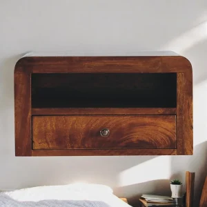 Artisan Furniture Zwaar wandgemonteerd nachtkastje met 1 lade van massief kastanjehout