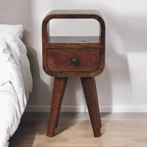 Artisan Furniture Extra mini gebogen nachtkastje met open vak van massief kastanjehout