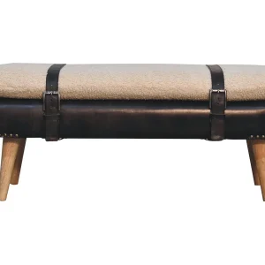 Artisan Furniture Massief hout Bouclé buffelhuid zwarte lederen bank Artisan Furniture Massief hout Bouclé buffelhuid zwarte lederen bank