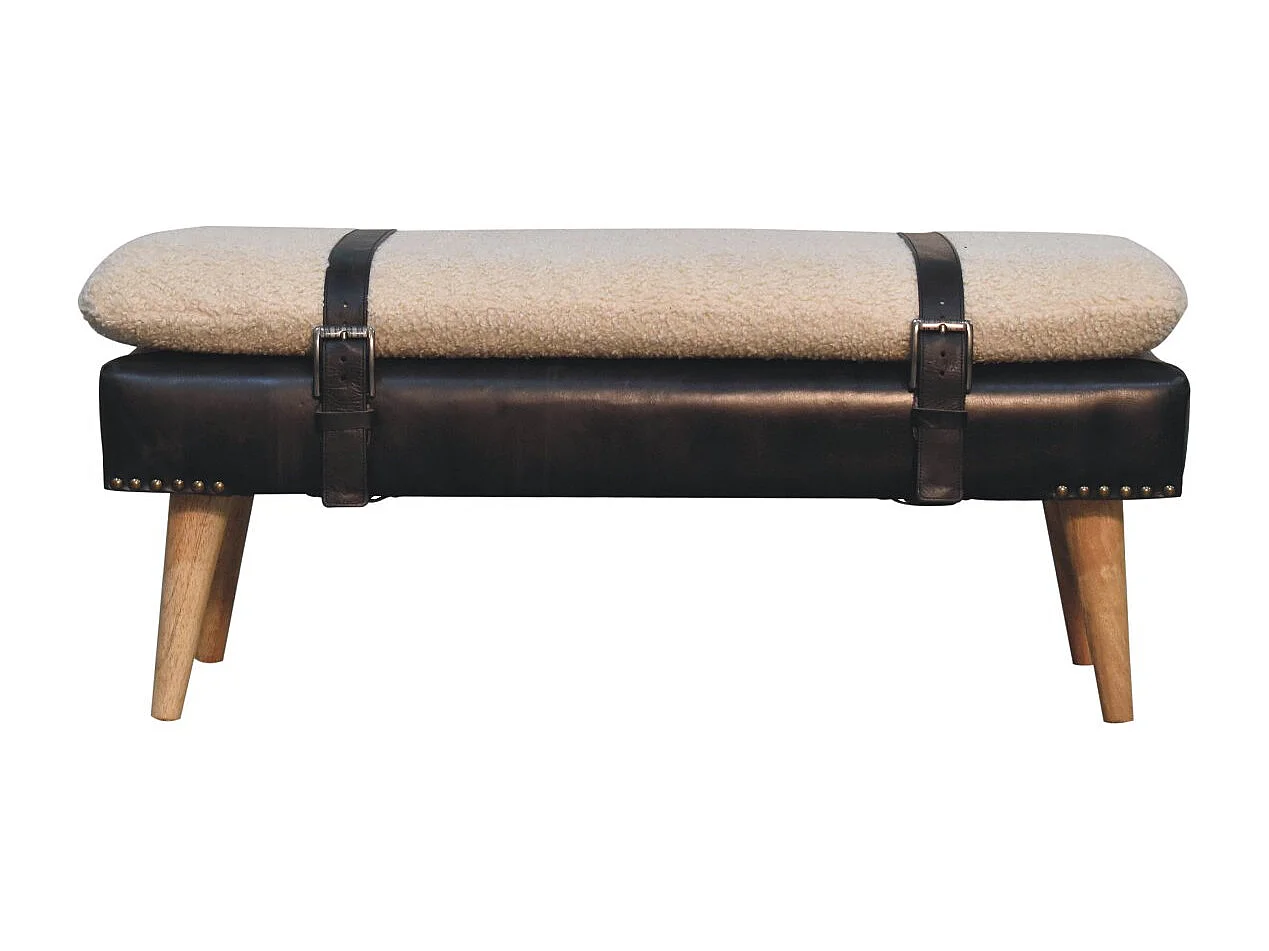 Artisan Furniture Massief hout Bouclé buffelhuid zwarte lederen bank
