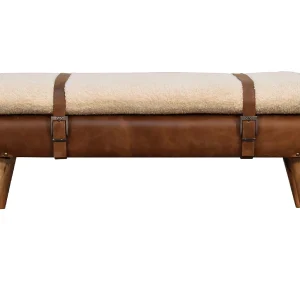 Artisan Furniture Massief houten bank van gekruld buffelleer. Artisan Furniture Massief houten bank van gekruld buffelleer.