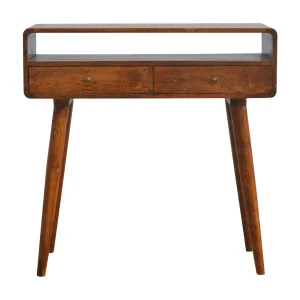 Gebogen consoletafel van kastanjehout Gebogen consoletafel van kastanjehout
