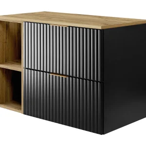 Badkamermeubel, Zwart/Eik Craft + gouden handvat, 80 x 57 x 46 cm