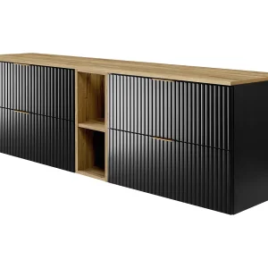 Badkamermeubel, Zwart/Eik Craft + gouden handvat, 180 x 57 x 46 cm