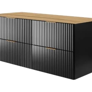Badkamermeubel, Zwart/Eik Craft + gouden handvat, 120 x 57 x 46 cm